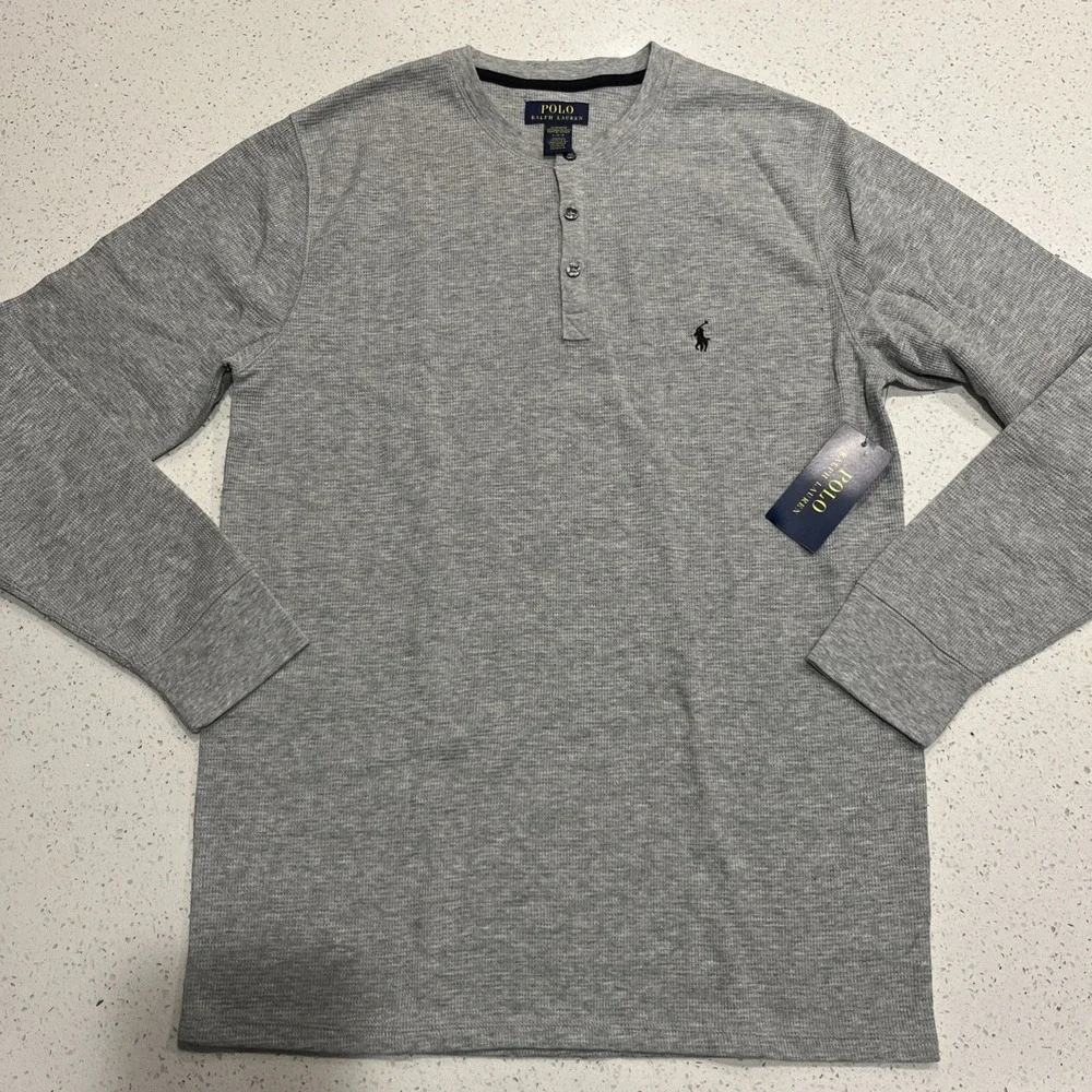 NWT Polo Ralph Lauren‎ Waffle Knit Henley Thermal Crew-Neck T-Shirt SZ- L - Gray